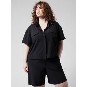 Athleta NEW Black Hike Packable Top Shirt Short Slv Boxy Cropped Lightweight XL